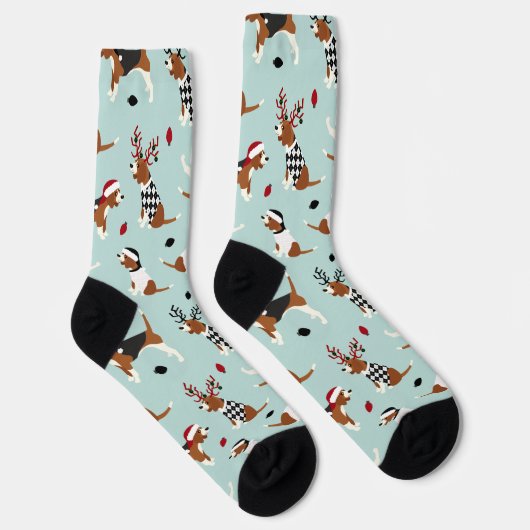 Weihnachts-Beagles Blau Socken (Rechts)
