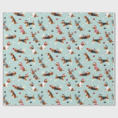 Weihnachts-Beagles Blue Wrapping Paper Geschenkpapier (Flach)
