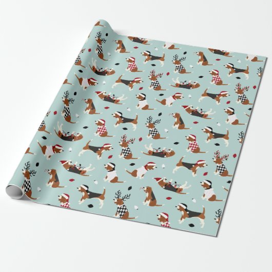 Weihnachts-Beagles Blue Wrapping Paper Geschenkpapier (Ungerollt)