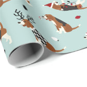 Weihnachts-Beagles Blue Wrapping Paper Geschenkpapier (Rolleneckpunkt)