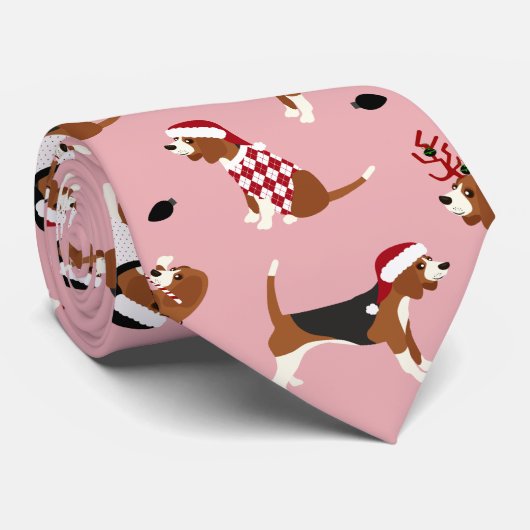 Weihnachts-Beagles Pink Neck Tie Krawatte (Gerollt)