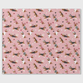 Weihnachts-Beagles rosa Geschenkpapier (Flach)