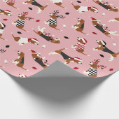 Weihnachts-Beagles rosa Geschenkpapier (Ecke)