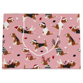 Weihnachts-Beagles rosa Große Geschenktüte (Vorderseite)