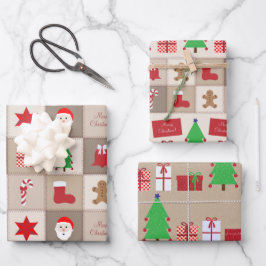 Weihnachts Beige Square Muster Papierblätter Geschenkpapier Set