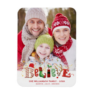 Weihnachts BELIEVE Foto Name Nostalgie Magnet
