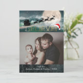 Weihnachts BELIEVE Rentier Sleigh Weihnachtsmannmü Feiertagskarte (Stehend Vorderseite)