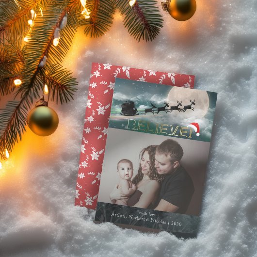 Weihnachts BELIEVE Rentier Sleigh Weihnachtsmannmü Feiertagskarte