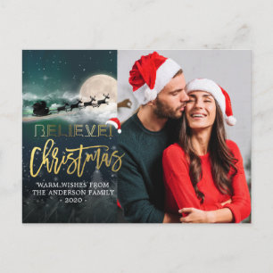 Weihnachts BELIEVE Rentier Sleigh Weihnachtsmannmü Feiertagspostkarte