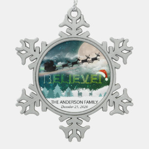 Weihnachts-BELIEVE Rentierfisch Sleigh Weihnachtsm Schneeflocken Zinn-Ornament