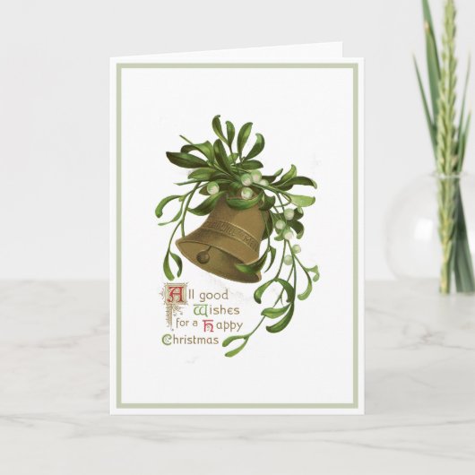 Weihnachts-Bell Mistletoe Vintager Urlaub Feiertagskarte (Vorderseite)