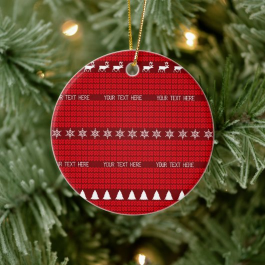 Weihnachts Benutzerdefinierter Text Red White Stri Keramik Ornament (Baum)