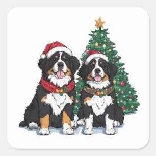 Weihnachts-Berner Sennenhunde Quadratischer Aufkleber