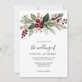 Weihnachts Berries Greenerity Wedding Einladung (Vorderseite)