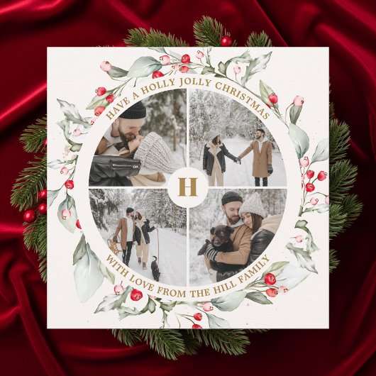 Weihnachts Berries Wreath Foto Collage Feiertagskarte