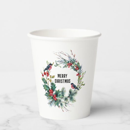 Weihnachts Berries Wreath Frohe Weihnachtsgeschich Pappbecher (Vorderseite)