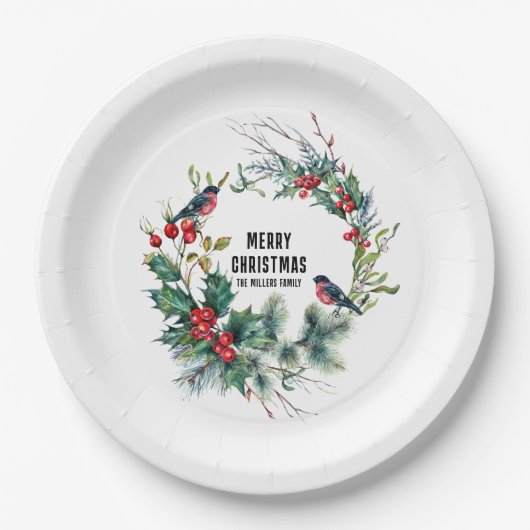 Weihnachts Berries Wreath Frohe Weihnachtsgeschich Pappteller (Vorderseite)