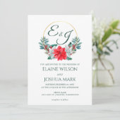 Weihnachts Berry Poinsettia Wreath Monogram Weddin Einladung (Stehend Vorderseite)