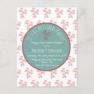 Weihnachts-Berry Red Sprigs Weihnachts-Party Postkarte