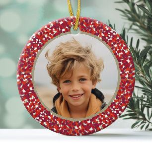 Weihnachts Berry Wreath Doppelseitiges 2-Foto Keramik Ornament