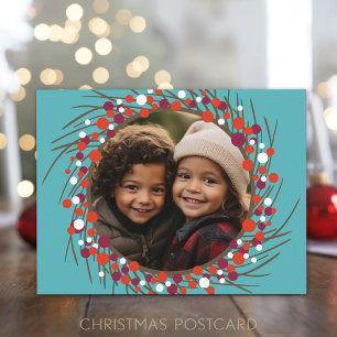 Weihnachts-Berry-Wreath mit Circle-Foto Feiertagspostkarte