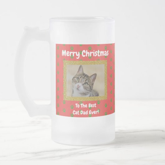 Weihnachts Bester Cat Vater Jeden Haustier Foto Mattglas Bierglas (Links)