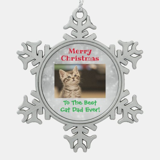 Weihnachts Bester Cat Vater Jeden Haustier Foto Schneeflocken Zinn-Ornament (Vorderseite)