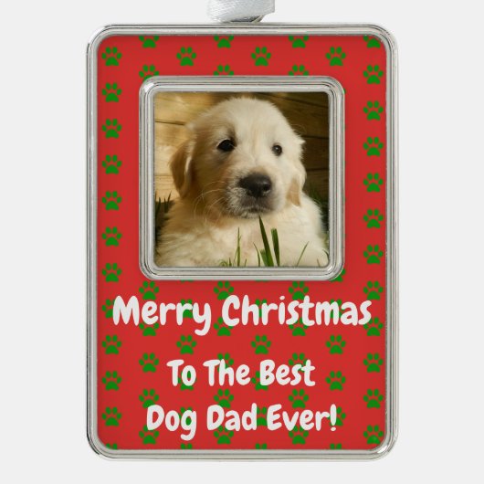 Weihnachts Bester Hund Vater je Begleiter Foto Rahmen-Ornament Silber (Vorderseite)