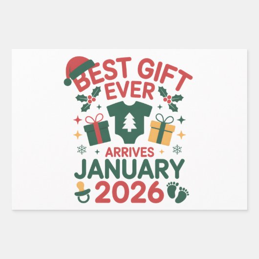 Weihnachts Bestes Geschenk Ankunft Januar 2026 Paa Geschenkpapier Set (Vorderseite 3)