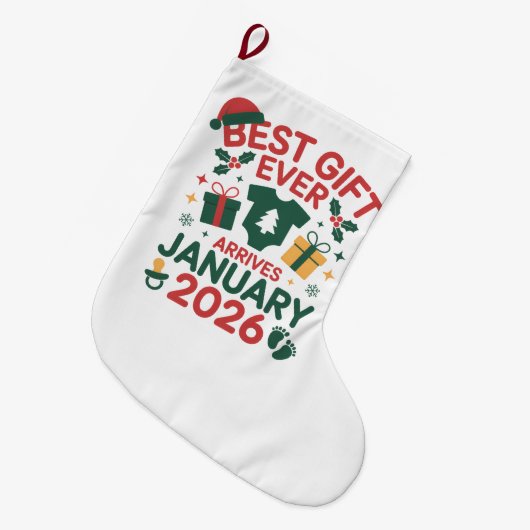 Weihnachts Bestes Geschenk Ankunft Januar 2026 Paa Großer Weihnachtsstrumpf (Vorderansicht (hängend))