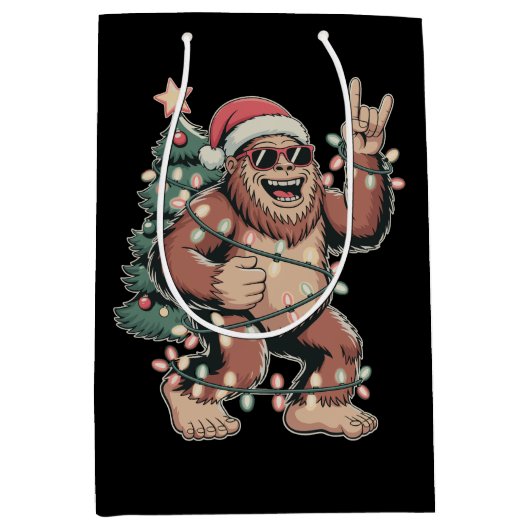 Weihnachts Bigfoot Sasquatch Weihnachtsmannmütze W Mittlere Geschenktüte (Vorderseite)