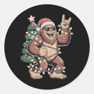 Weihnachts Bigfoot Sasquatch Weihnachtsmannmütze W Runder Aufkleber