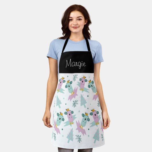 Weihnachts-Bird-Doodle-Art-Schürze Schürze (Getragen)