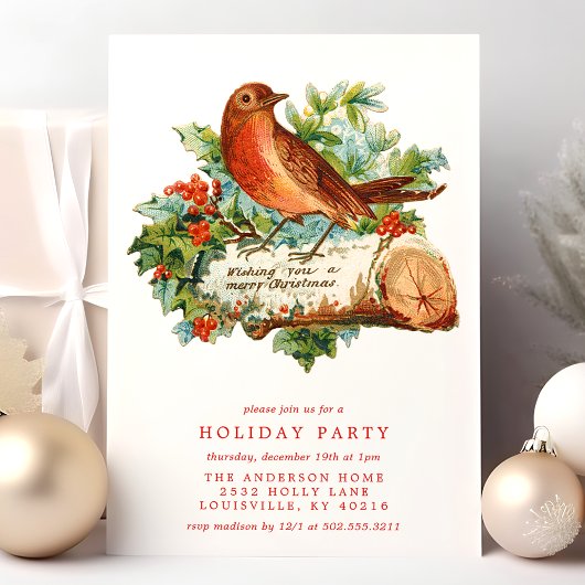 Weihnachts-Bird Holly Retro Feier Einladung