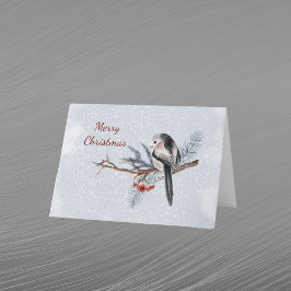 Weihnachts-Bird Red Berries Pine Boughs Wasserfarb Feiertagskarte