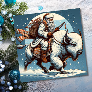 Weihnachts-Bison-Büffel-Santa-Claus-Feiertagskarte Feiertagskarte