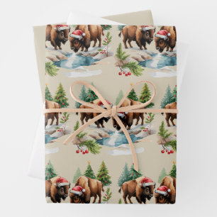 Weihnachts Bison Büffel Tier Western Wildlife Geschenkpapier Set