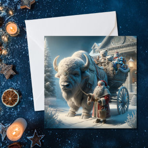 Weihnachts-Bison-Büffel-Weihnachtsmann-Feiertagska Feiertagskarte