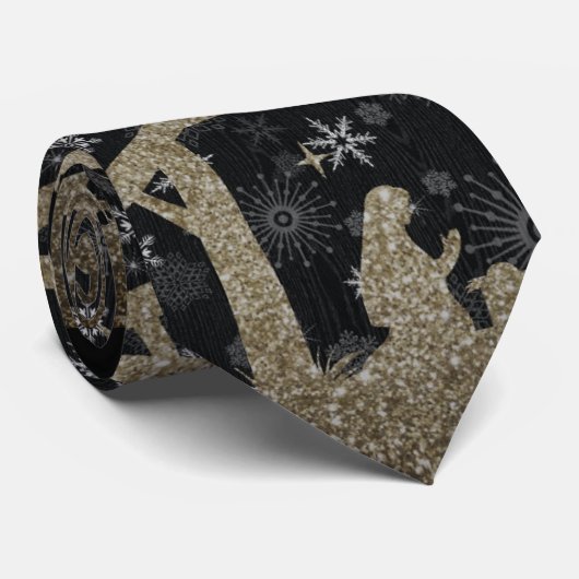 Weihnachts-Black-Gold-Glitzer-Krawatte Krawatte (Gerollt)