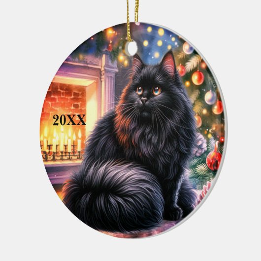 Weihnachts Black Kitten Customize Date Ornament (Links)