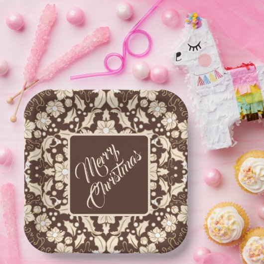 Weihnachts-Blätter, Berries & Blume Pappteller (Party)