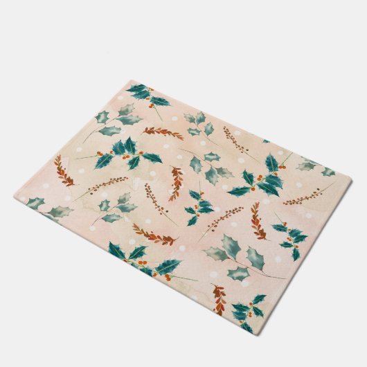 Weihnachts-Blätter Boho Pattern Fußmatte (Schrägansicht)