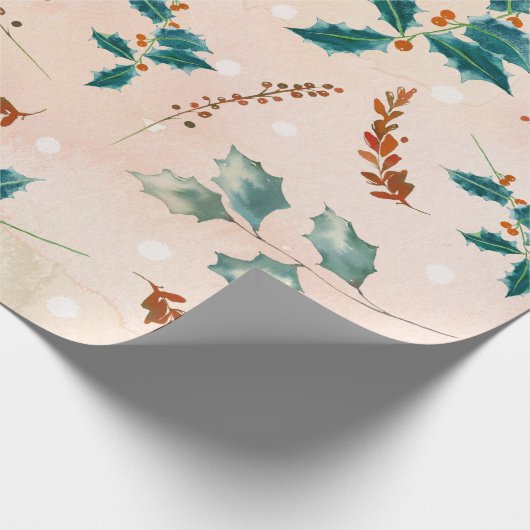 Weihnachts-Blätter Boho Pattern Geschenkpapier (Ecke)