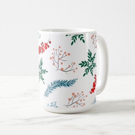 Weihnachts-Blätter Muster Merry & Bright Kaffeetasse (VorderseiteRechts)