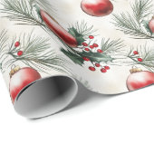 Weihnachts-Blätter und Rote Bälle Geschenkpapier (Rolleneckpunkt)