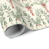 Weihnachts-Blätter und Rote Ribbons Geschenkpapier (Rolleneckpunkt)