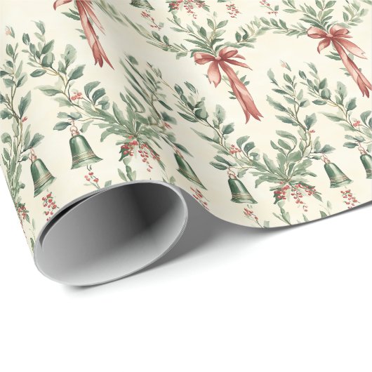 Weihnachts-Blätter und Rote Ribbons Geschenkpapier (Rolleneckpunkt)