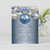 Weihnachts-Blaue Ornamente Party Einladung (Stehend Vorderseite)