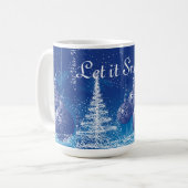 Weihnachts-Blaue Ornamente Weiße Bäume Kaffeetasse (Vorderseite Links)