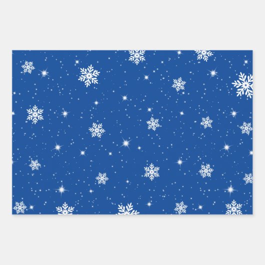 Weihnachts Blaue Sterne Schneeflocken Muster Geschenkpapier Set (Vorderseite 2)